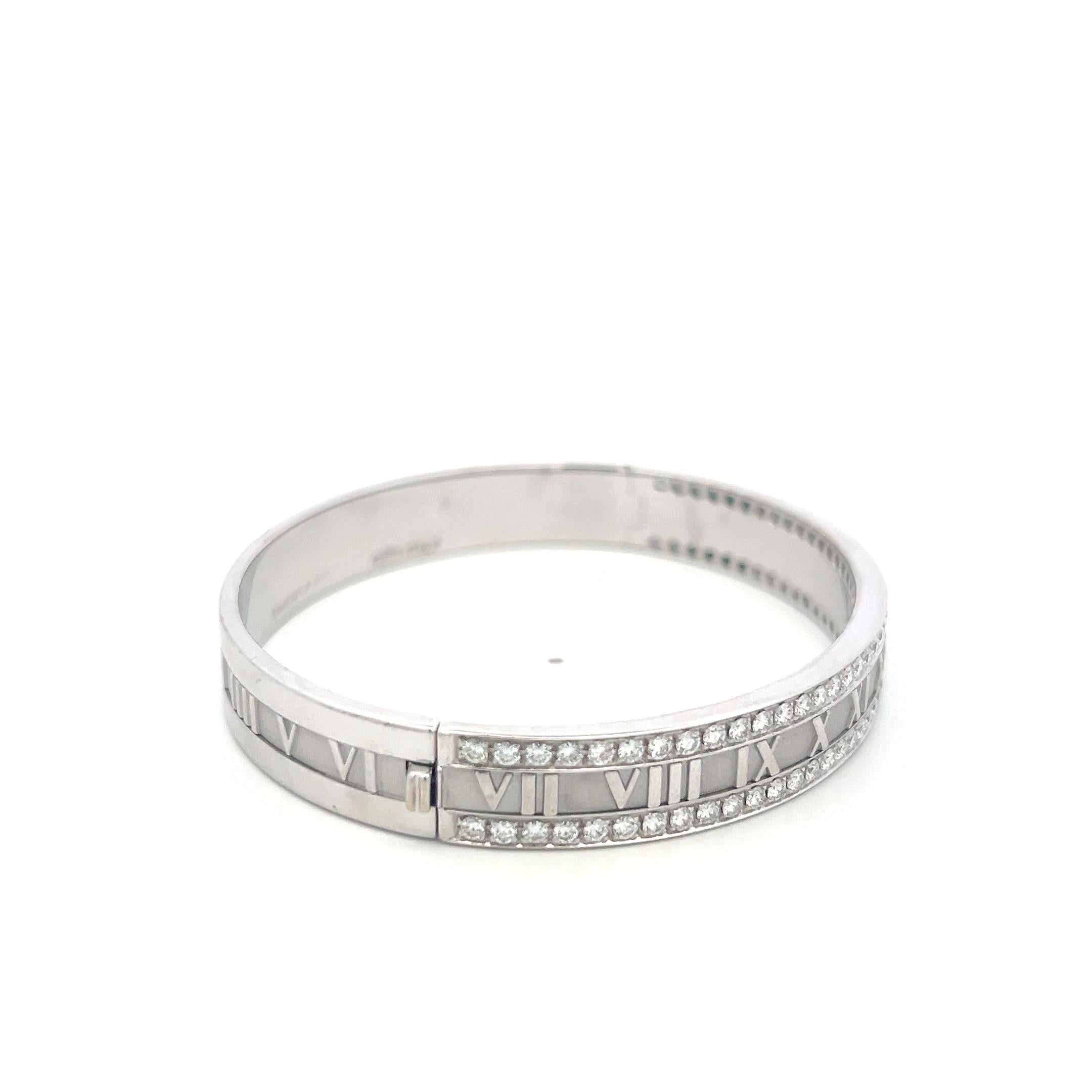 Tiffany & Co 18K White Gold Atlas Bangle Bracelet with 2.5 Carat Round Diamonds