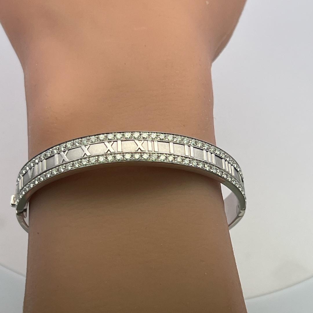 Tiffany & Co 18K White Gold Atlas Bangle Bracelet with 2.5 Carat Round Diamonds