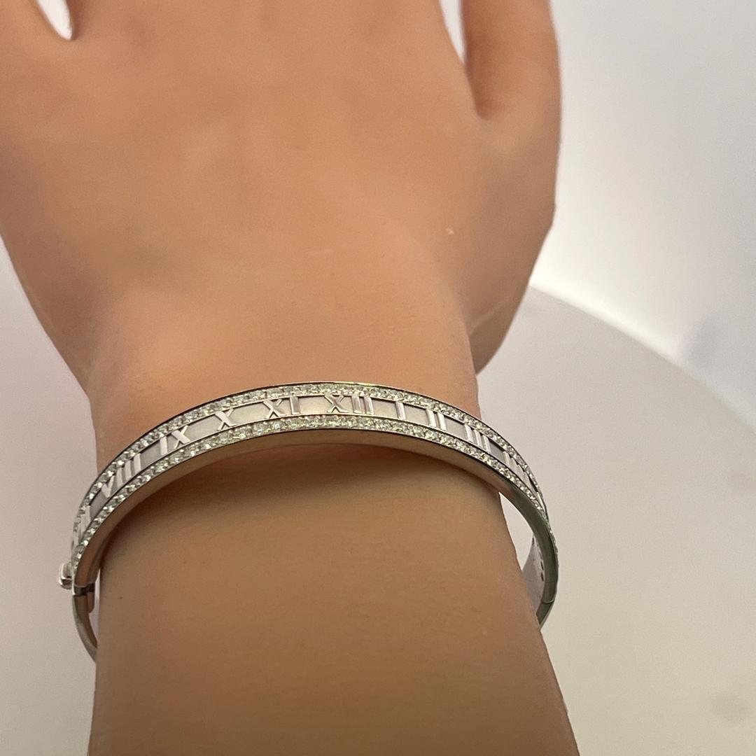 Tiffany & Co 18K White Gold Atlas Bangle Bracelet with 2.5 Carat Round Diamonds