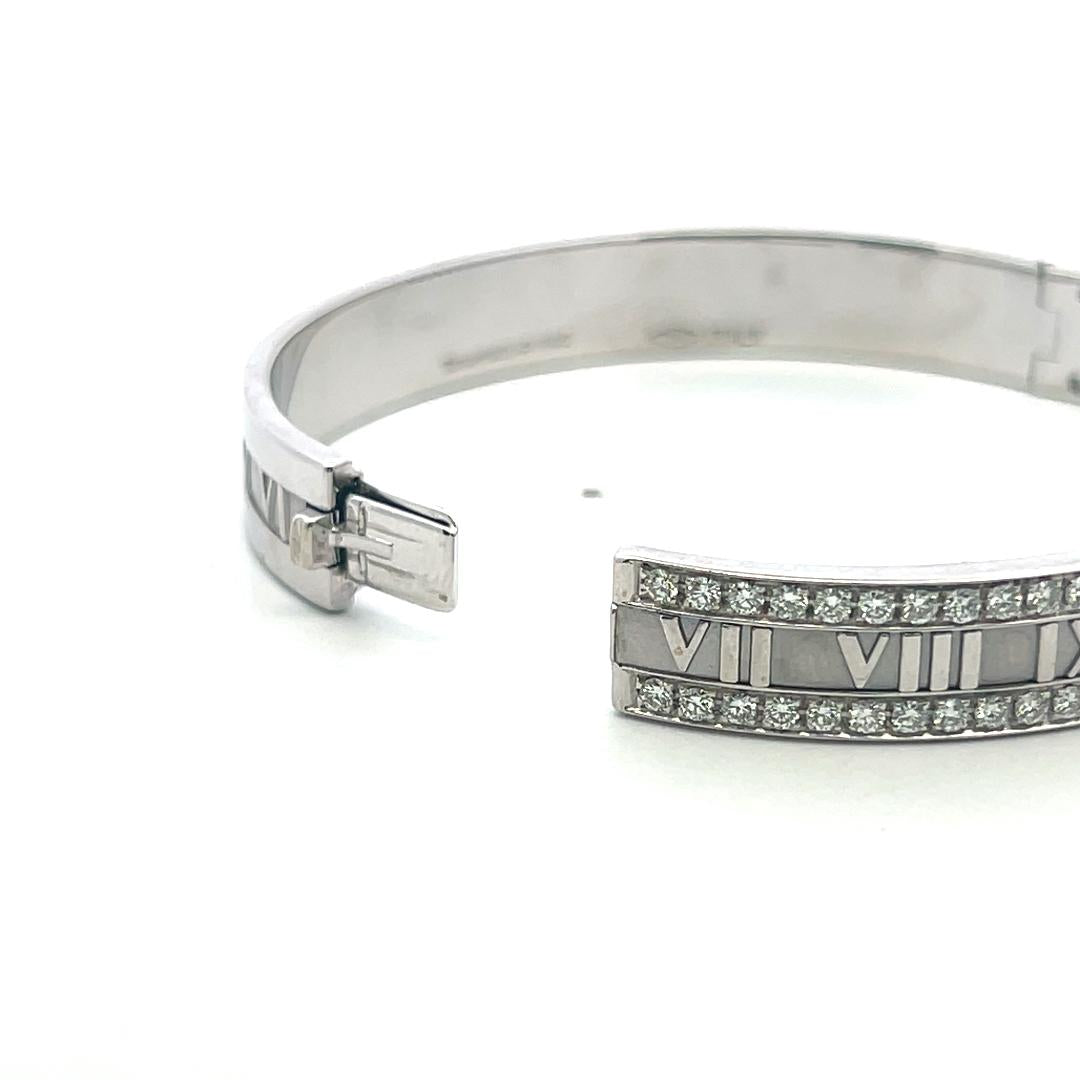 Tiffany & Co 18K White Gold Atlas Bangle Bracelet with 2.5 Carat Round Diamonds