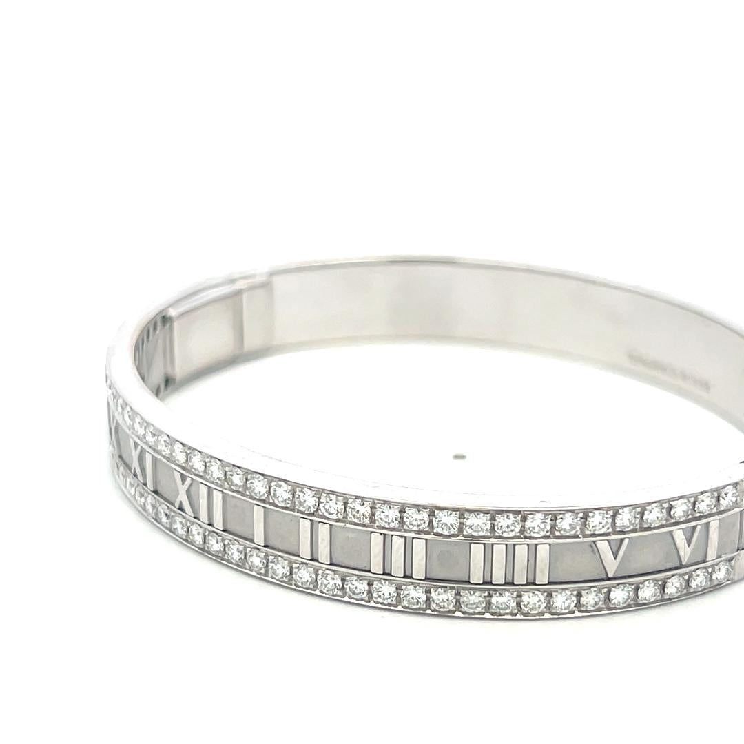 Tiffany & Co 18K White Gold Atlas Bangle Bracelet with 2.5 Carat Round Diamonds