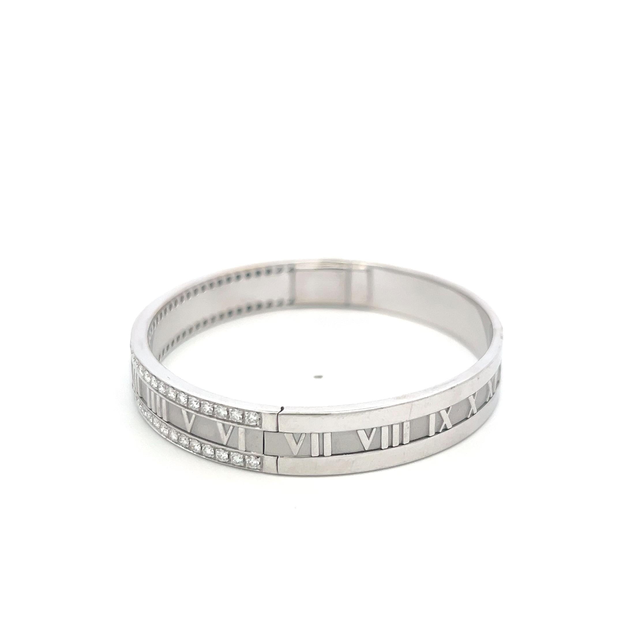 Tiffany & Co 18K White Gold Atlas Bangle Bracelet with 2.5 Carat Round Diamonds