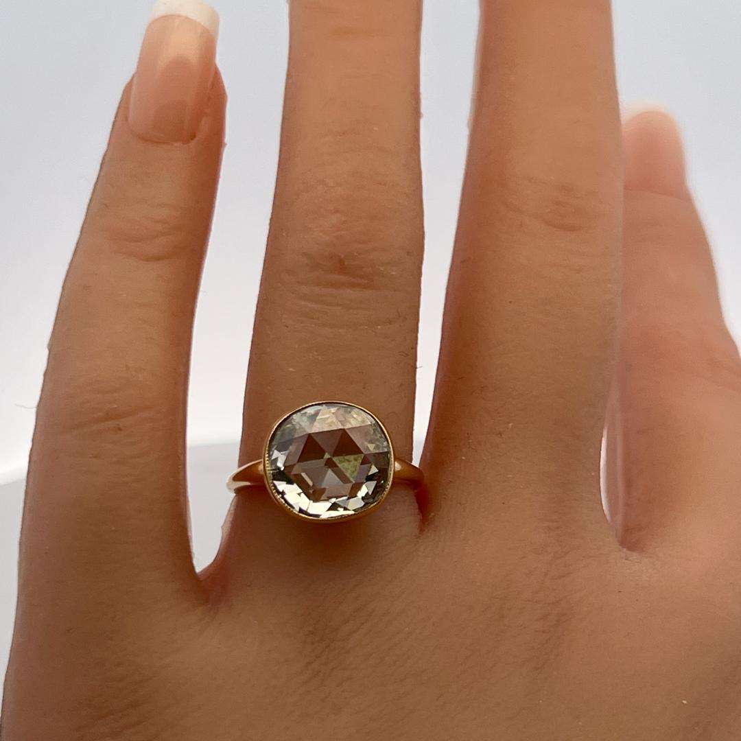 14K Yellow Gold Engagement Ring with 3.32 Carat Rose Cut Diamond GIA L VS1