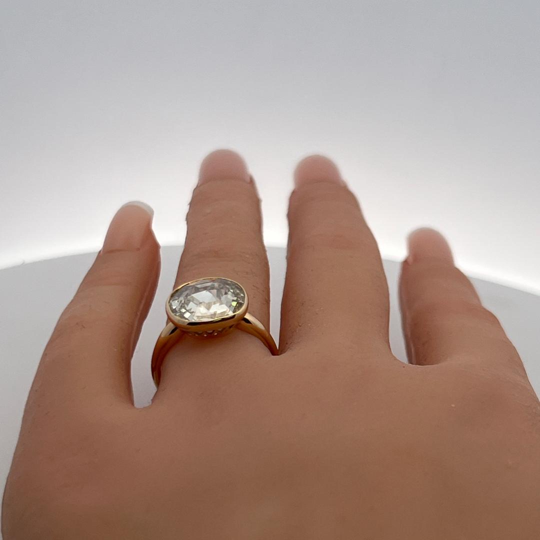 14K Yellow Gold Engagement Ring with 3.32 Carat Rose Cut Diamond GIA L VS1