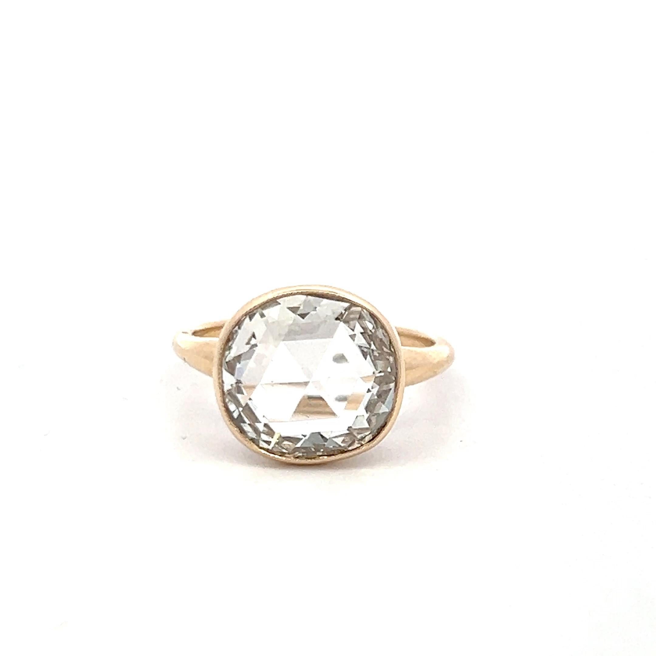 14K Yellow Gold Engagement Ring with 3.32 Carat Rose Cut Diamond GIA L VS1