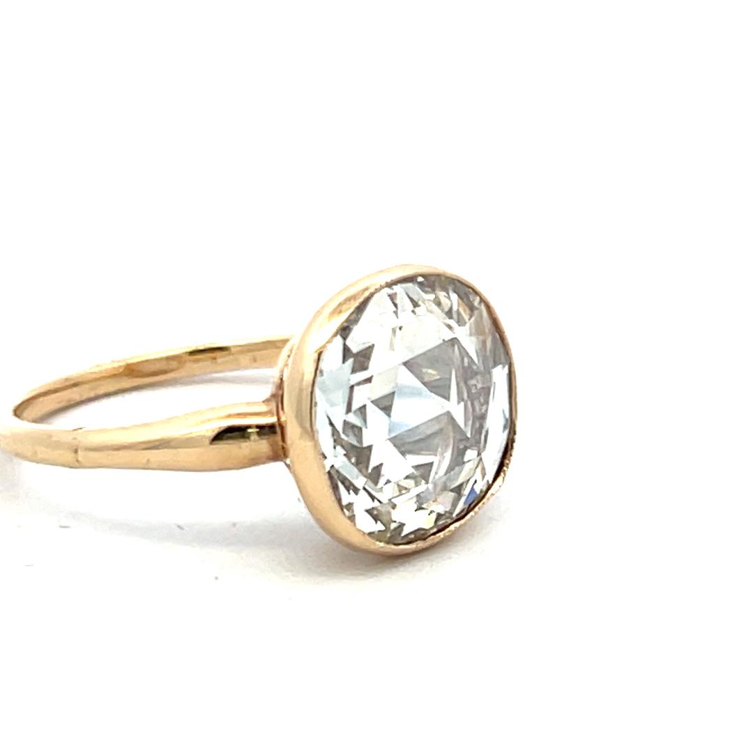 14K Yellow Gold Engagement Ring with 3.32 Carat Rose Cut Diamond GIA L VS1