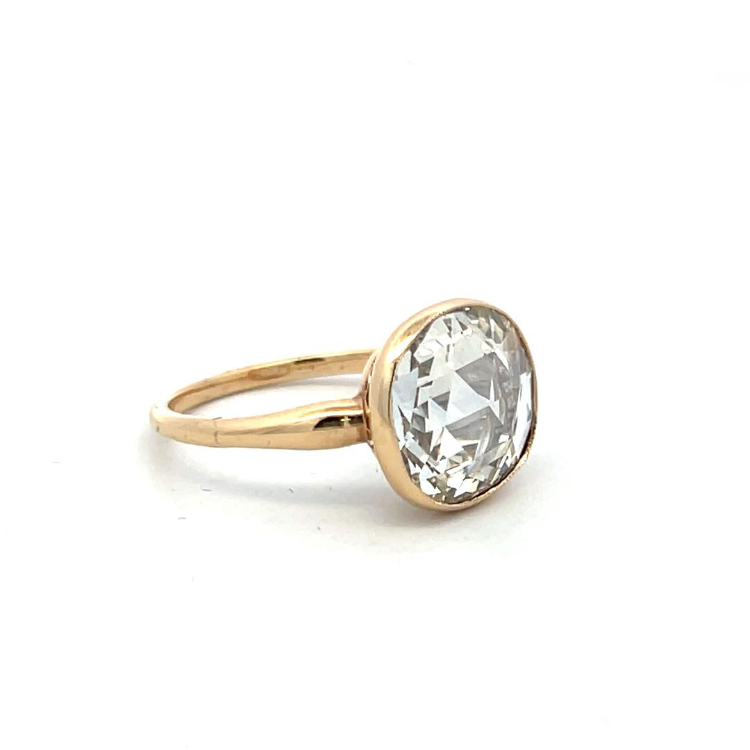 14K Yellow Gold Engagement Ring with 3.32 Carat Rose Cut Diamond GIA L VS1