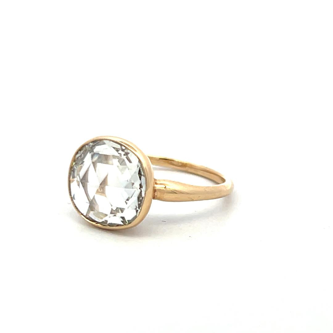 14K Yellow Gold Engagement Ring with 3.32 Carat Rose Cut Diamond GIA L VS1