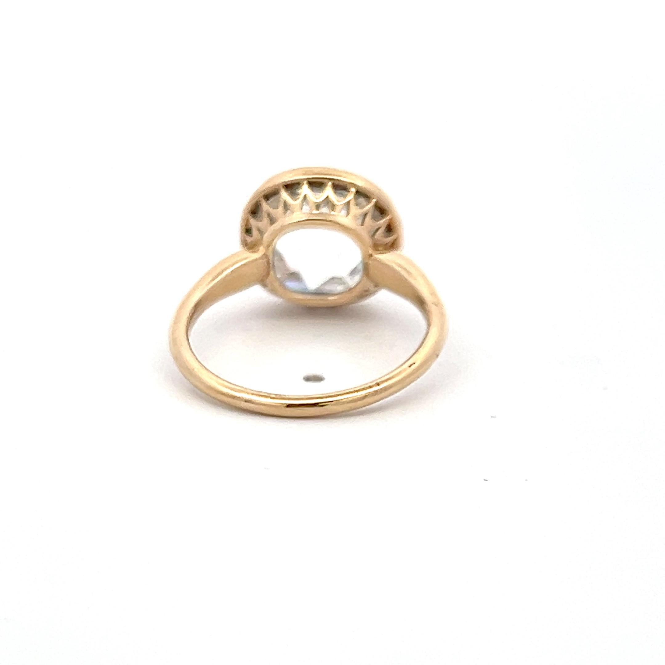 14K Yellow Gold Engagement Ring with 3.32 Carat Rose Cut Diamond GIA L VS1