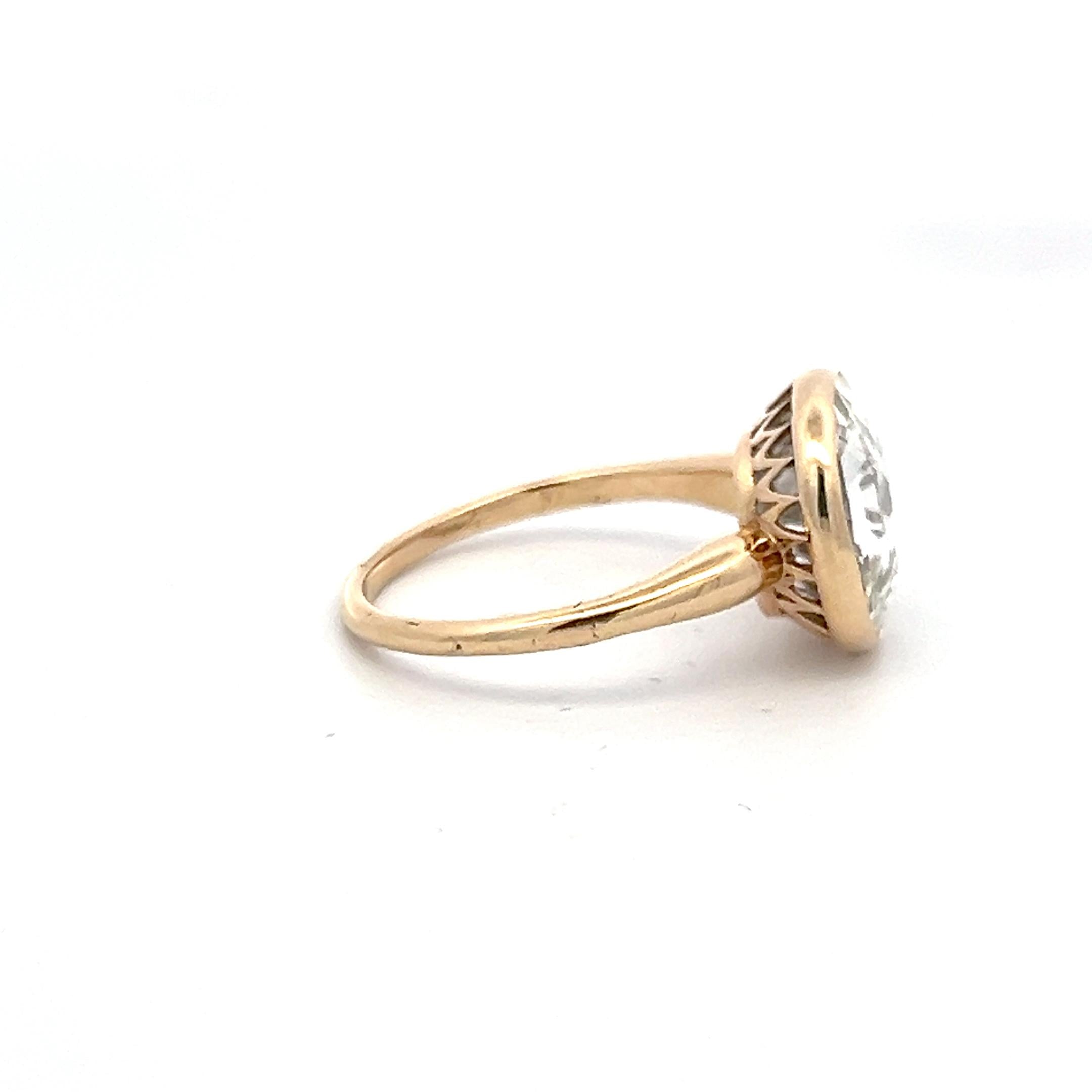 14K Yellow Gold Engagement Ring with 3.32 Carat Rose Cut Diamond GIA L VS1