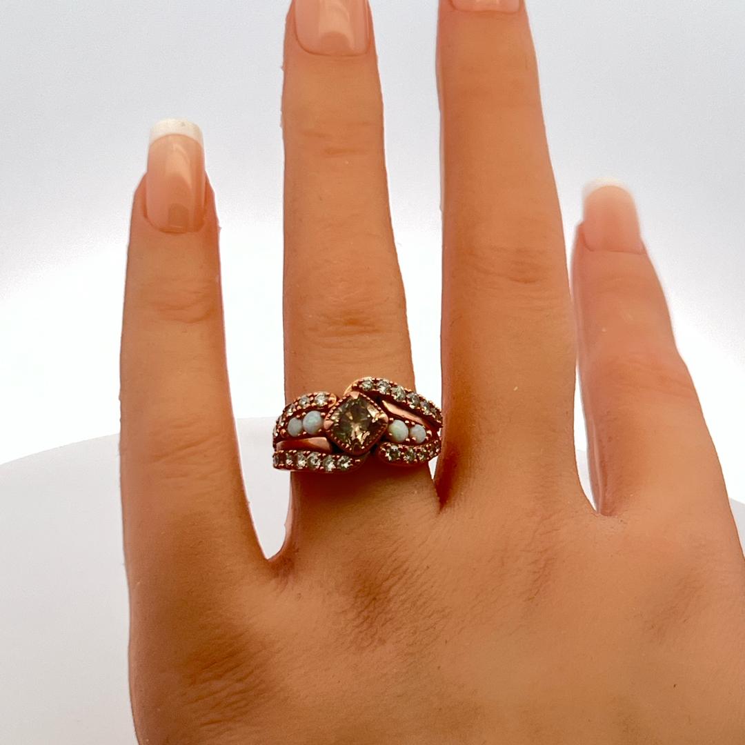 Vintage 14K RG Engagement Ring with 1.65 Carat Diamond & 0.35 Carat Opal Size 7