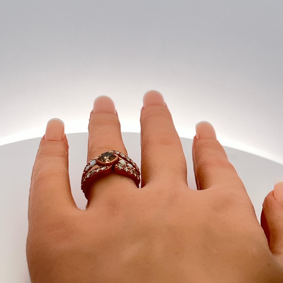 Vintage 14K RG Engagement Ring with 1.65 Carat Diamond & 0.35 Carat Opal Size 7