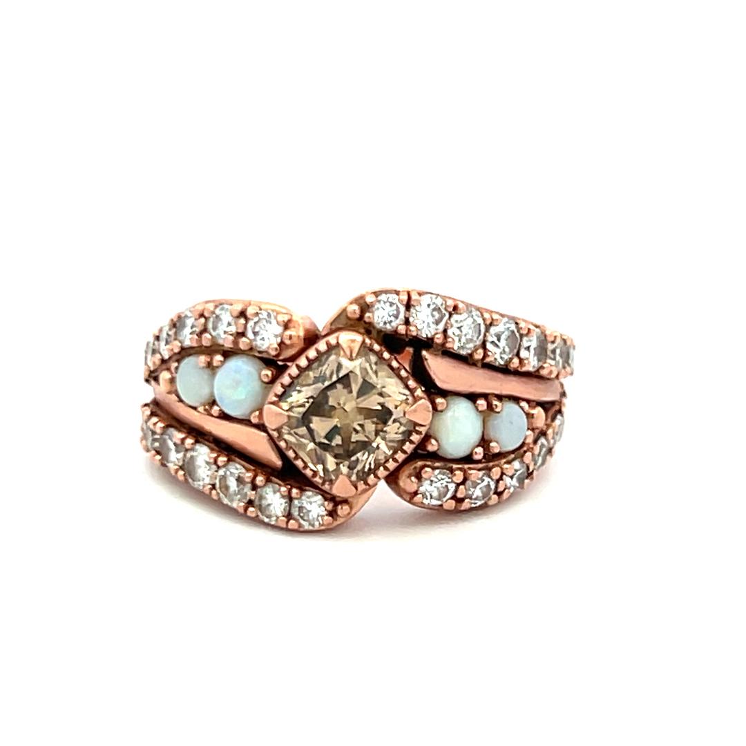 Vintage 14K RG Engagement Ring with 1.65 Carat Diamond & 0.35 Carat Opal Size 7
