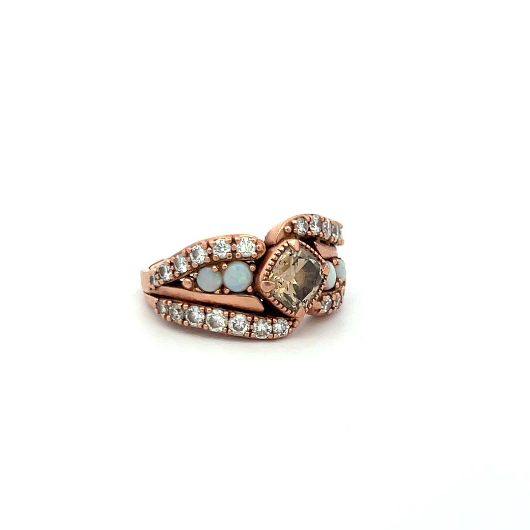 Vintage 14K RG Engagement Ring with 1.65 Carat Diamond & 0.35 Carat Opal Size 7