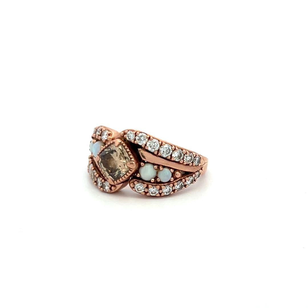 Vintage 14K RG Engagement Ring with 1.65 Carat Diamond & 0.35 Carat Opal Size 7