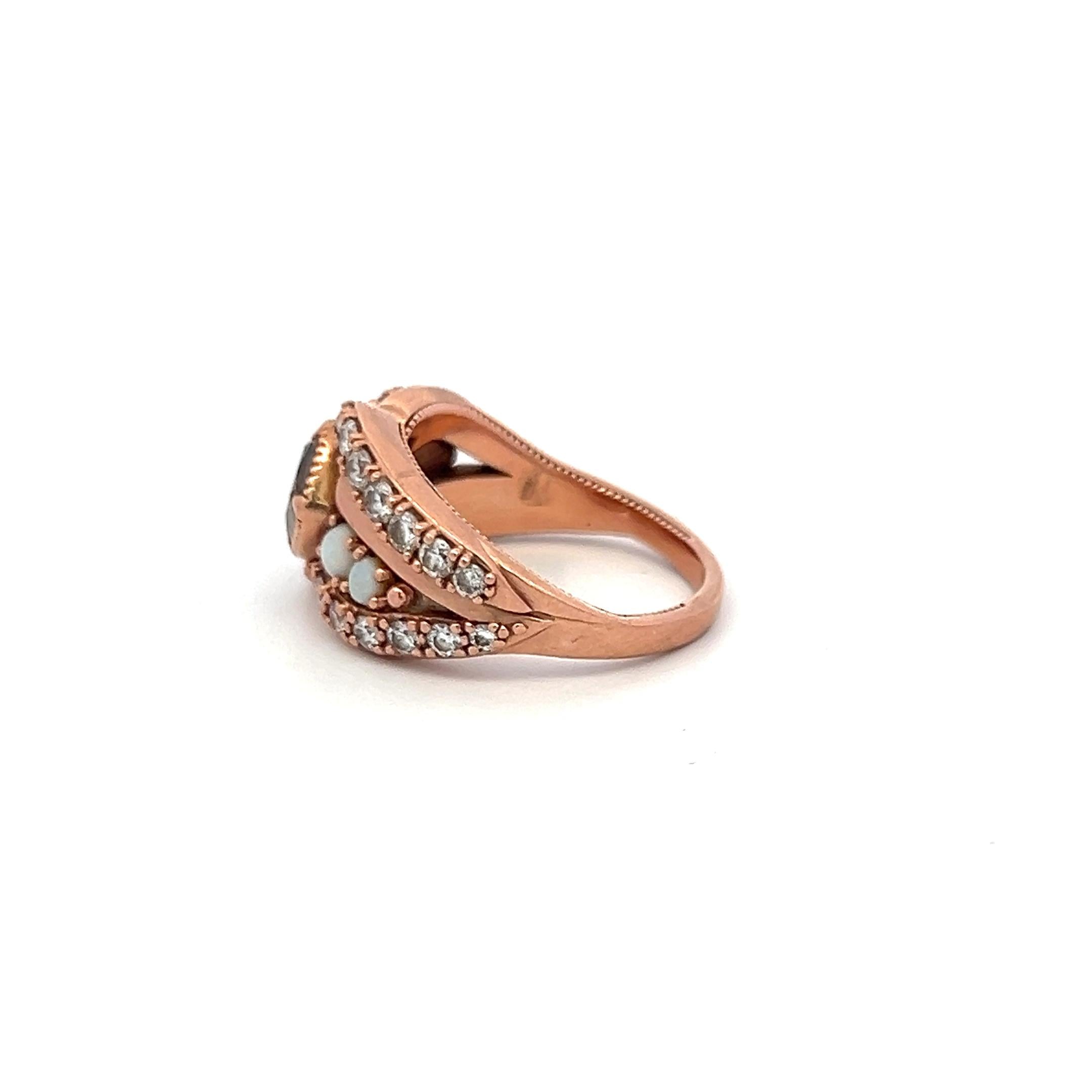 Vintage 14K RG Engagement Ring with 1.65 Carat Diamond & 0.35 Carat Opal Size 7