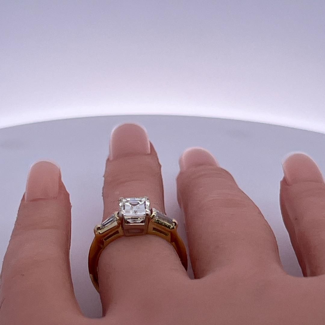 14K YG Engagement Ring with 1.98 Ct Tapered Baguette & Emerald Cut Diamonds GIA