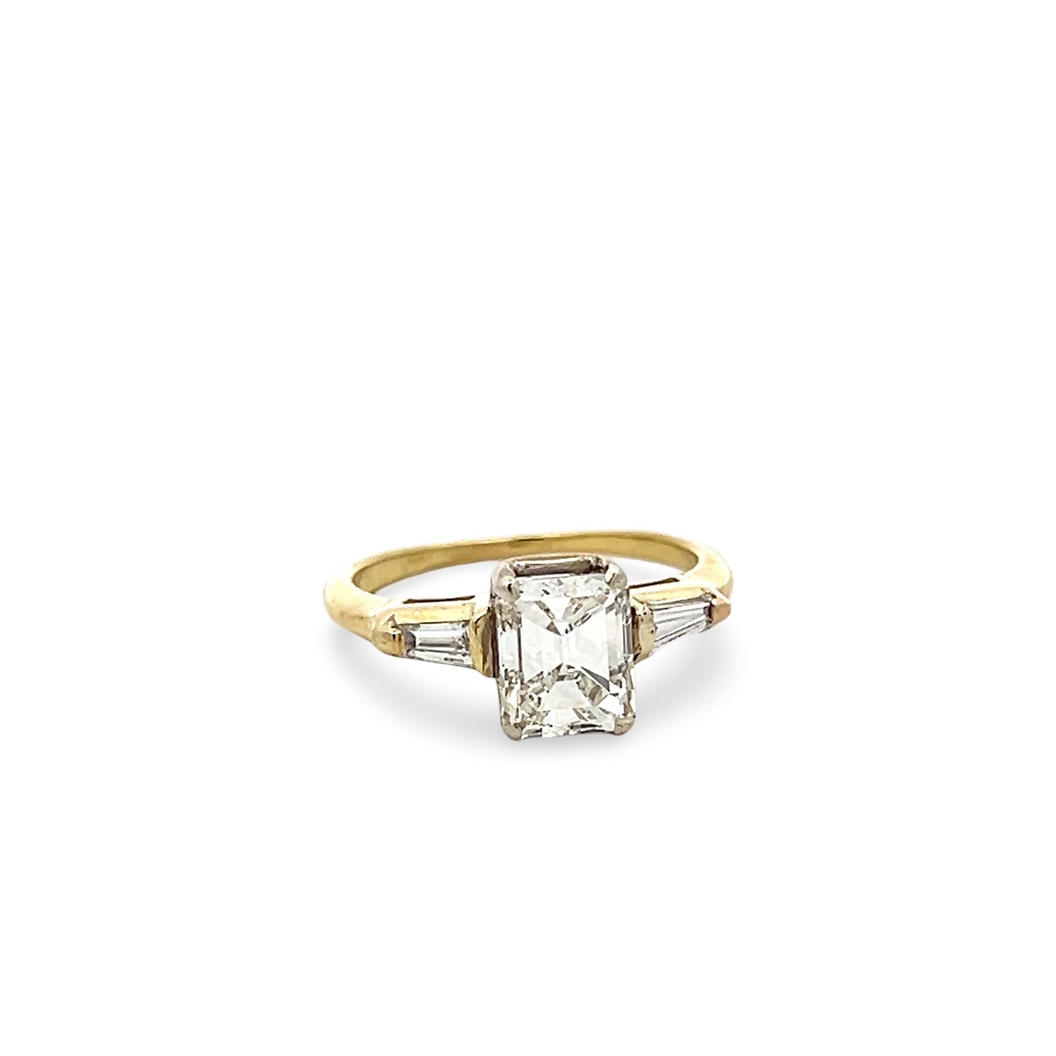 14K YG Engagement Ring with 1.98 Ct Tapered Baguette & Emerald Cut Diamonds GIA