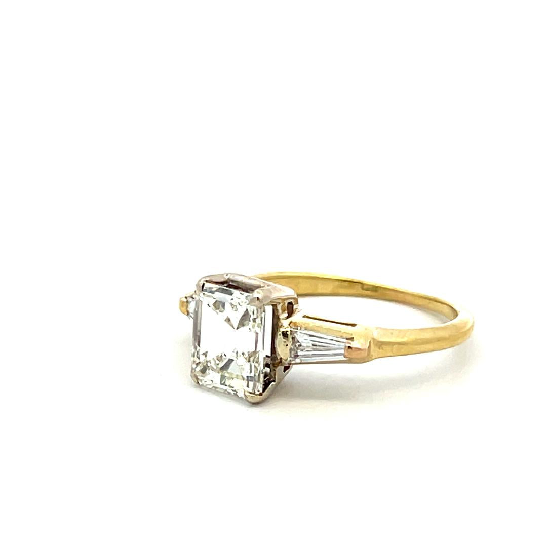 14K YG Engagement Ring with 1.98 Ct Tapered Baguette & Emerald Cut Diamonds GIA
