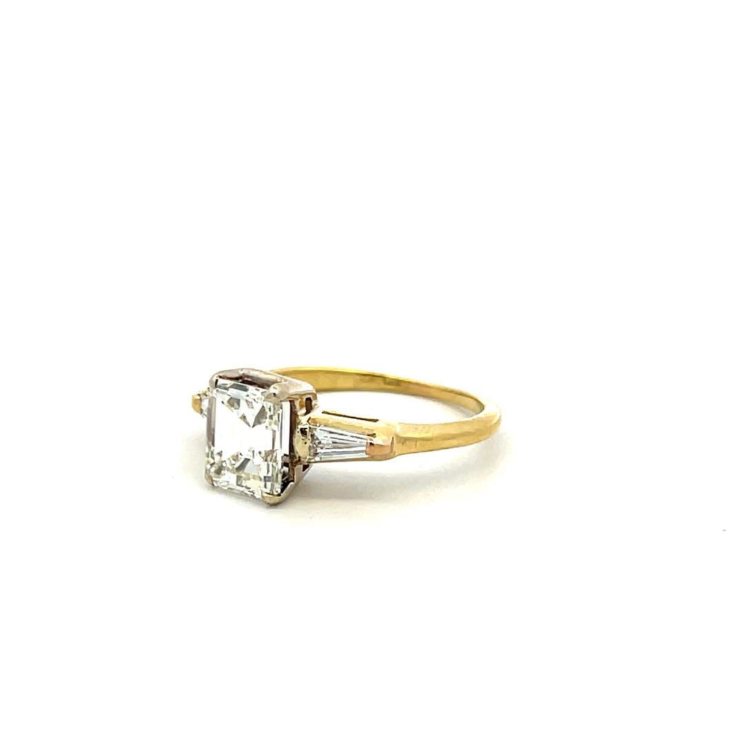 14K YG Engagement Ring with 1.98 Ct Tapered Baguette & Emerald Cut Diamonds GIA