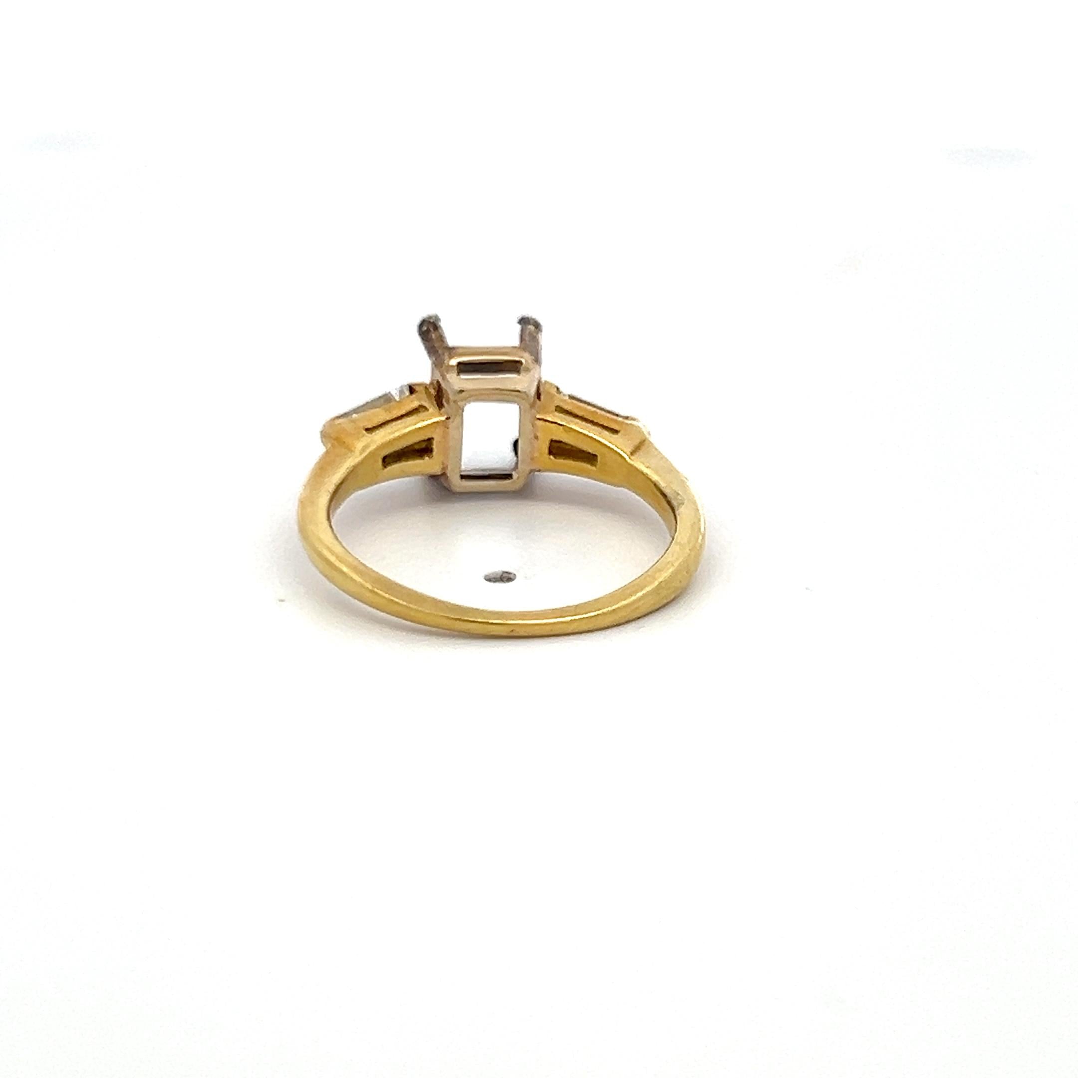 14K YG Engagement Ring with 1.98 Ct Tapered Baguette & Emerald Cut Diamonds GIA