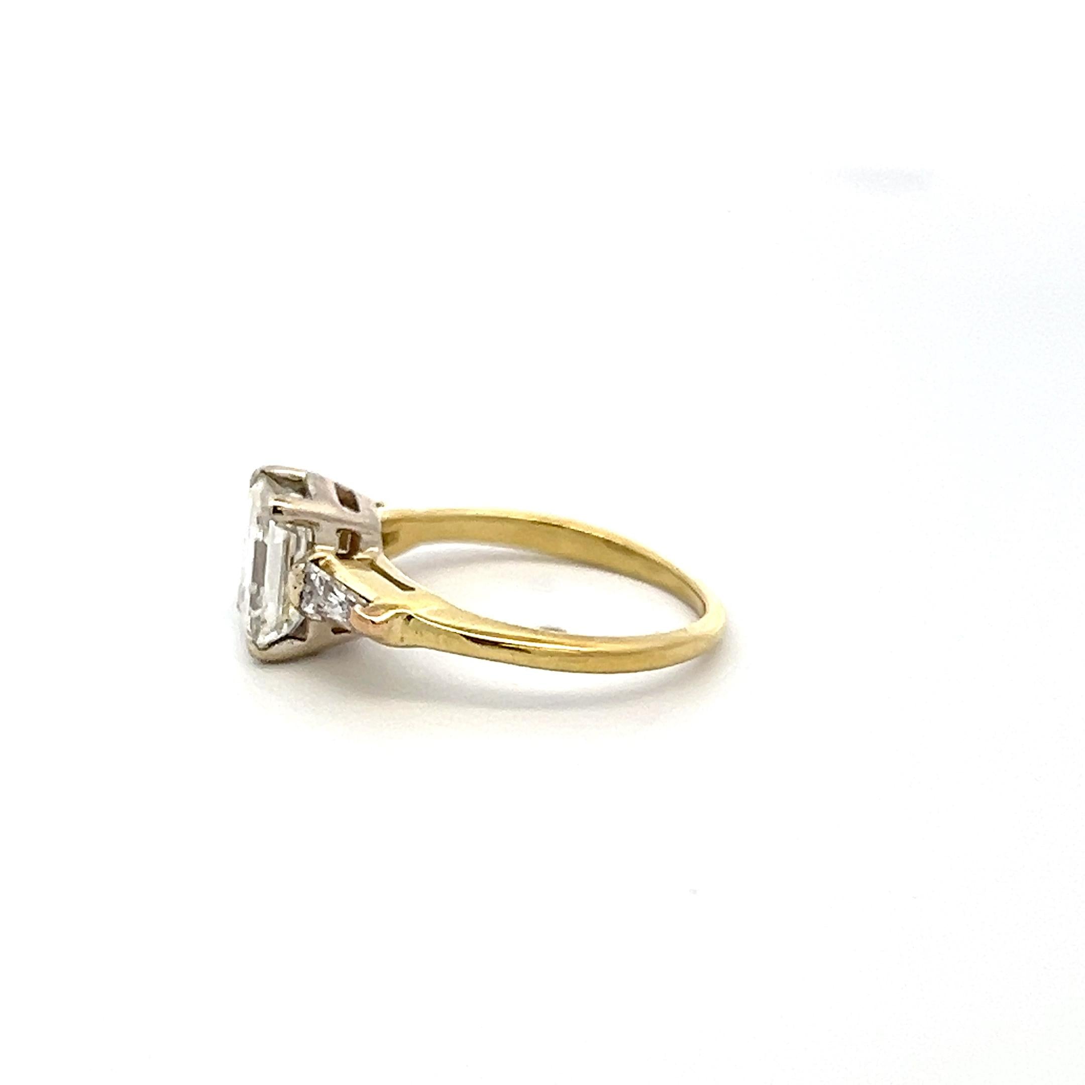 14K YG Engagement Ring with 1.98 Ct Tapered Baguette & Emerald Cut Diamonds GIA