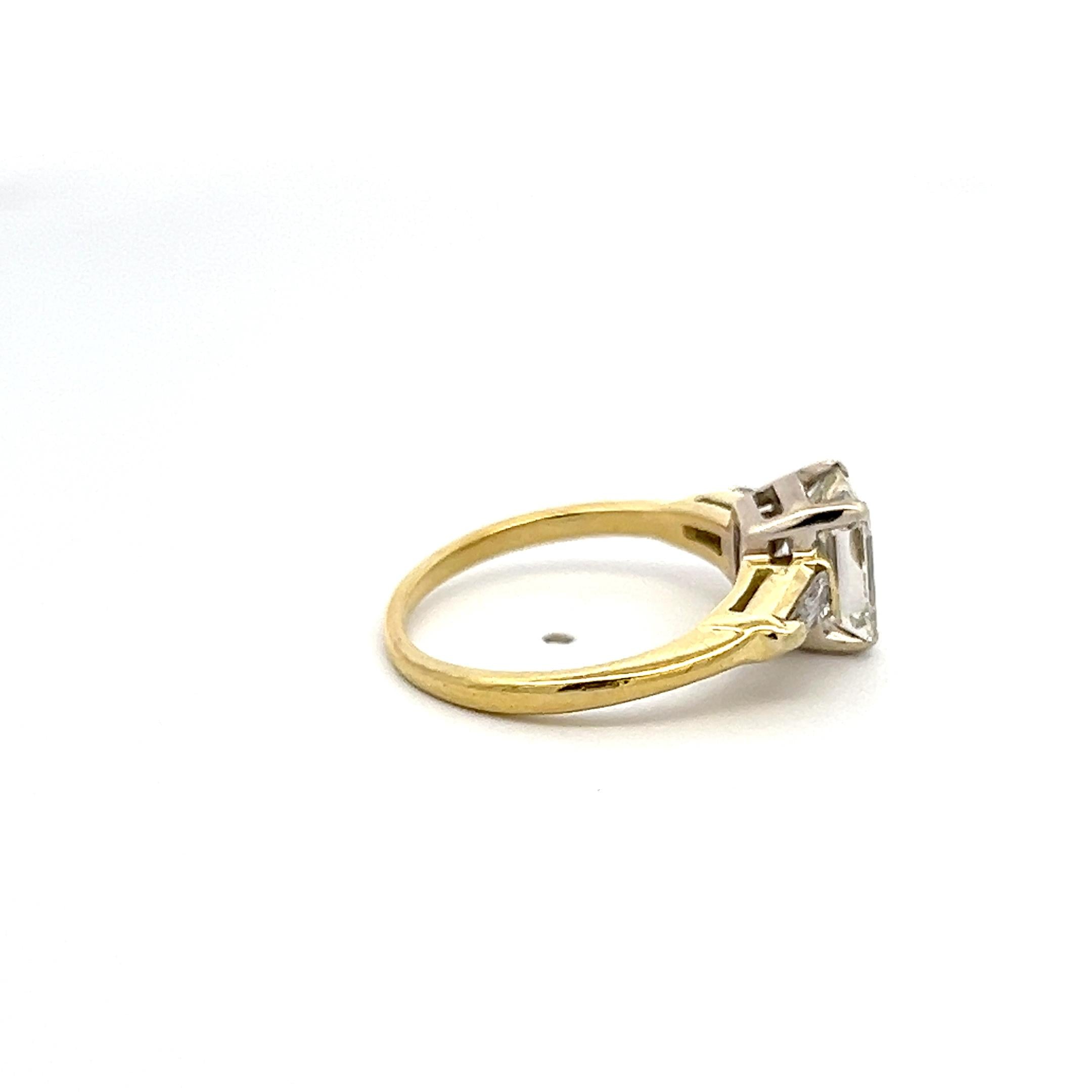 14K YG Engagement Ring with 1.98 Ct Tapered Baguette & Emerald Cut Diamonds GIA