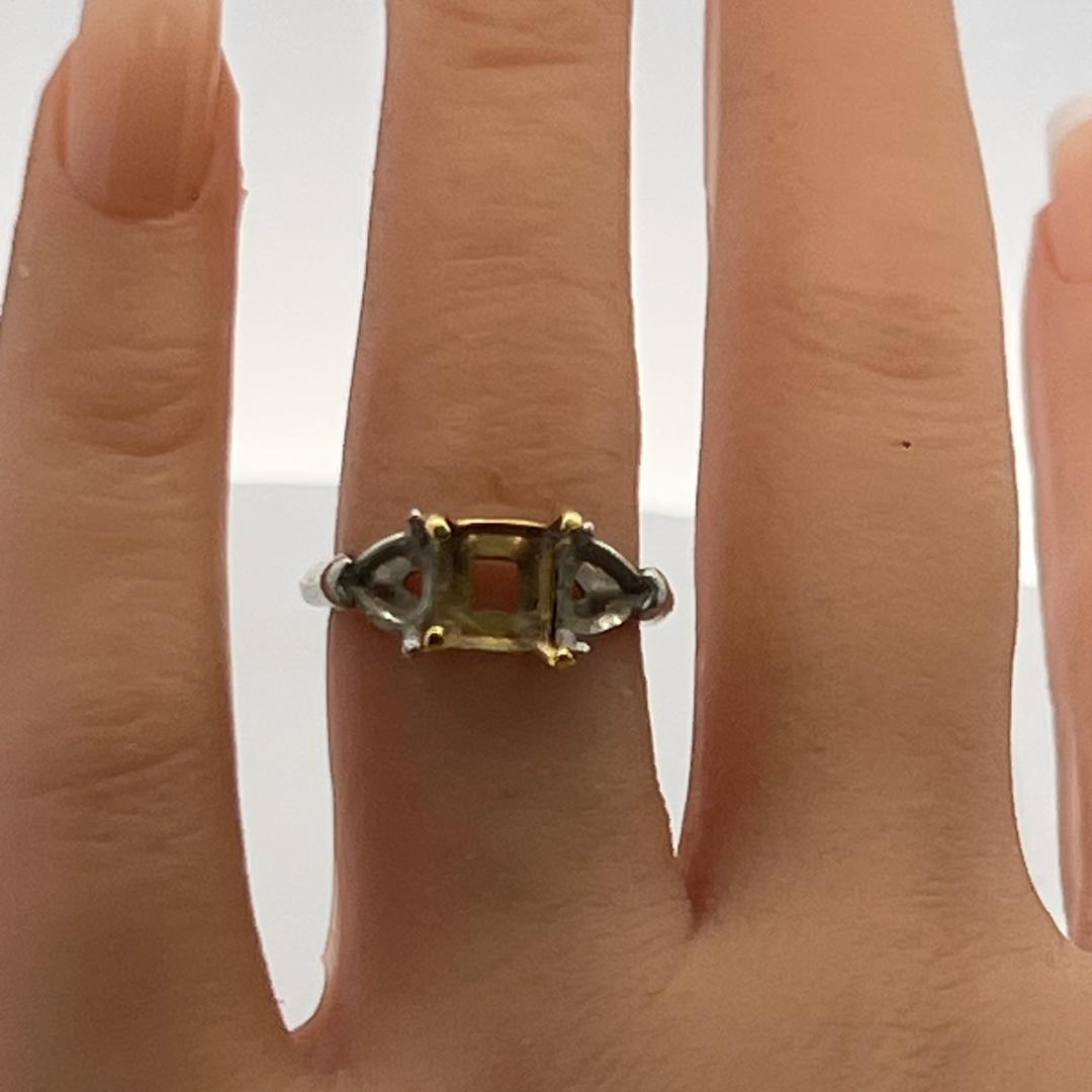 Vintage 18 Karat Two Tone Gold Platinum Semi Mount Ring Fits 6x5.9 MM Size 6