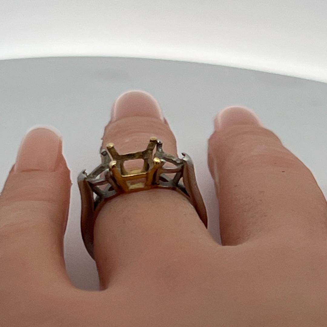 Vintage 18 Karat Two Tone Gold Platinum Semi Mount Ring Fits 6x5.9 MM Size 6