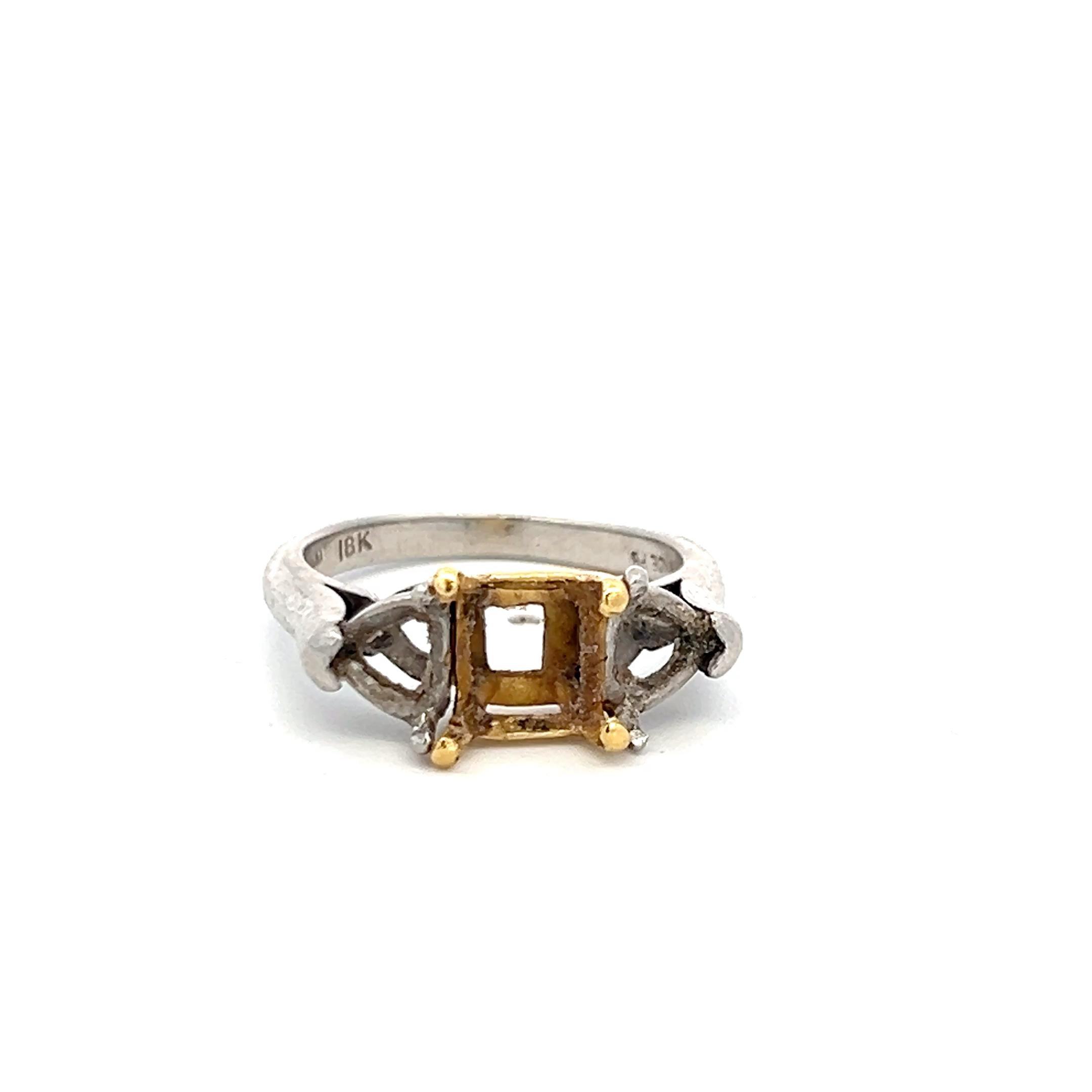 Vintage 18 Karat Two Tone Gold Platinum Semi Mount Ring Fits 6x5.9 MM Size 6