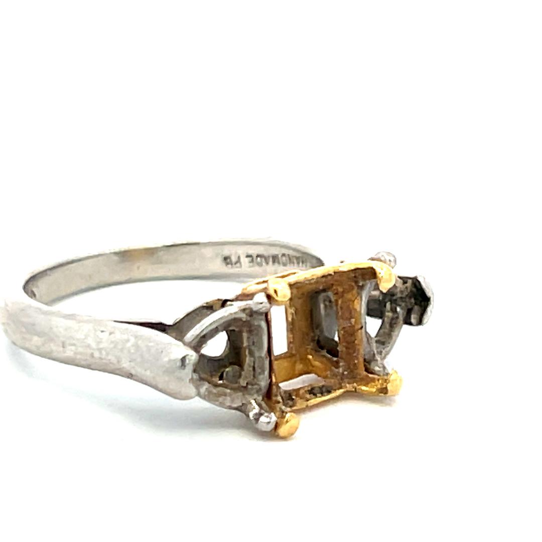 Vintage 18 Karat Two Tone Gold Platinum Semi Mount Ring Fits 6x5.9 MM Size 6