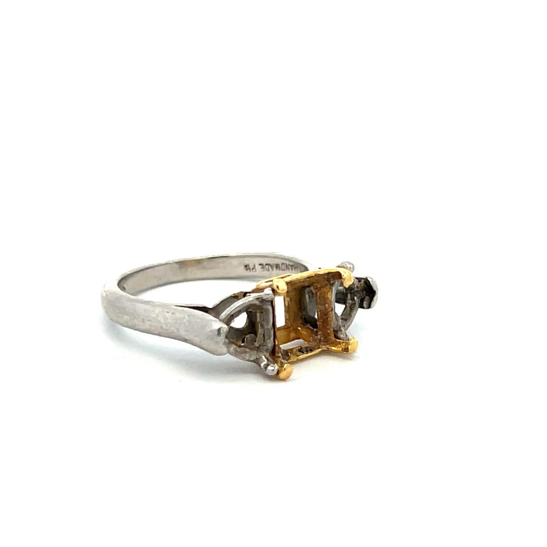Vintage 18 Karat Two Tone Gold Platinum Semi Mount Ring Fits 6x5.9 MM Size 6