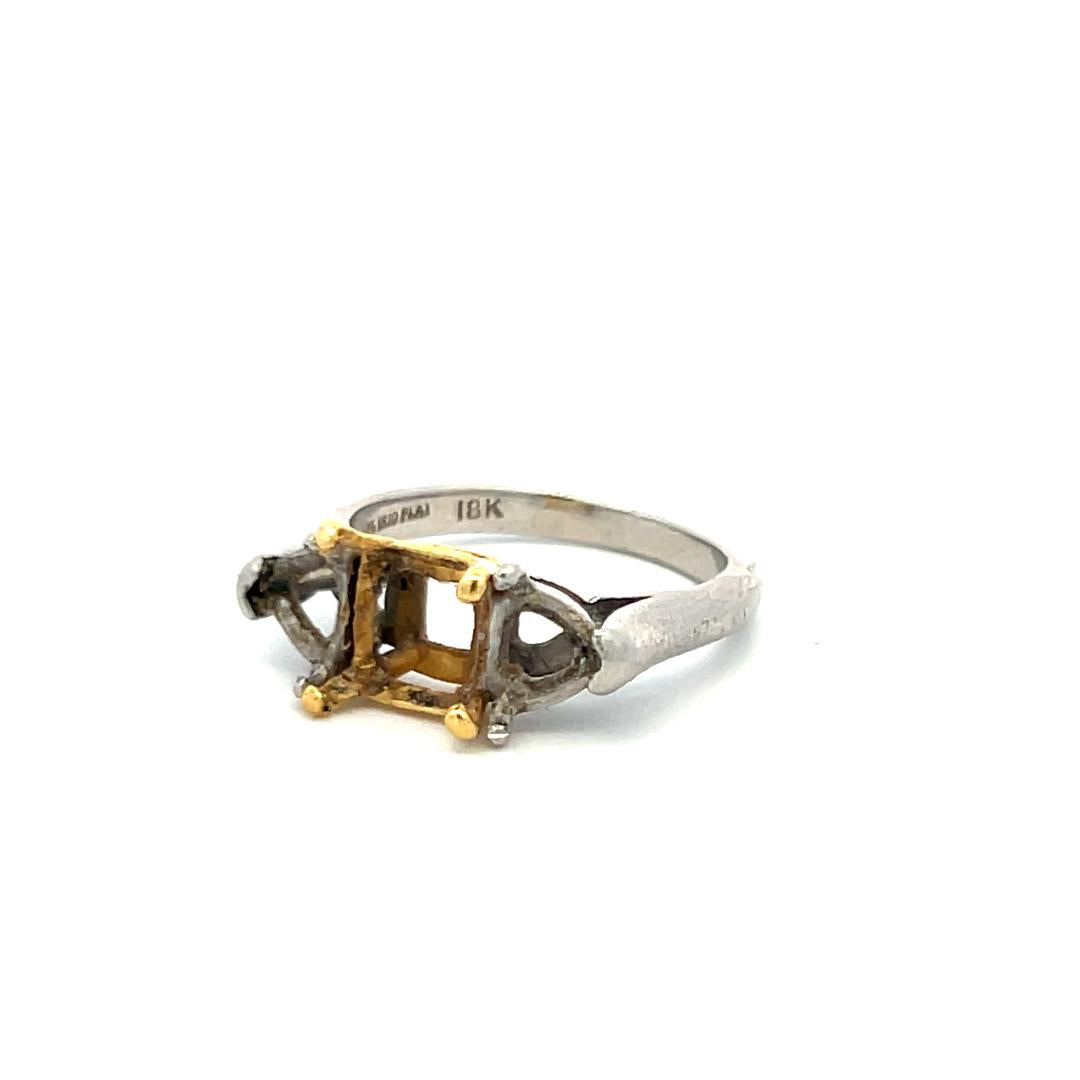 Vintage 18 Karat Two Tone Gold Platinum Semi Mount Ring Fits 6x5.9 MM Size 6