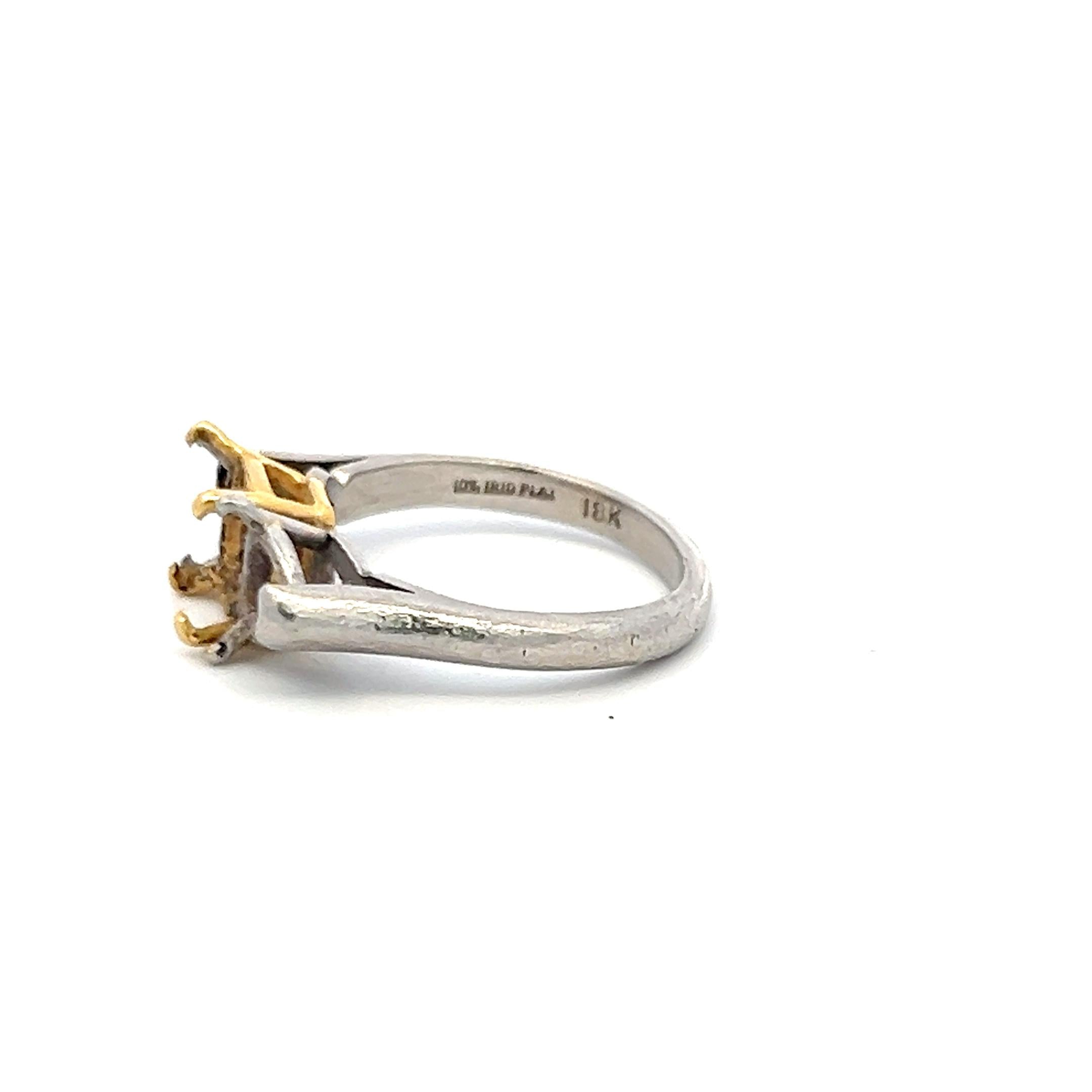 Vintage 18 Karat Two Tone Gold Platinum Semi Mount Ring Fits 6x5.9 MM Size 6