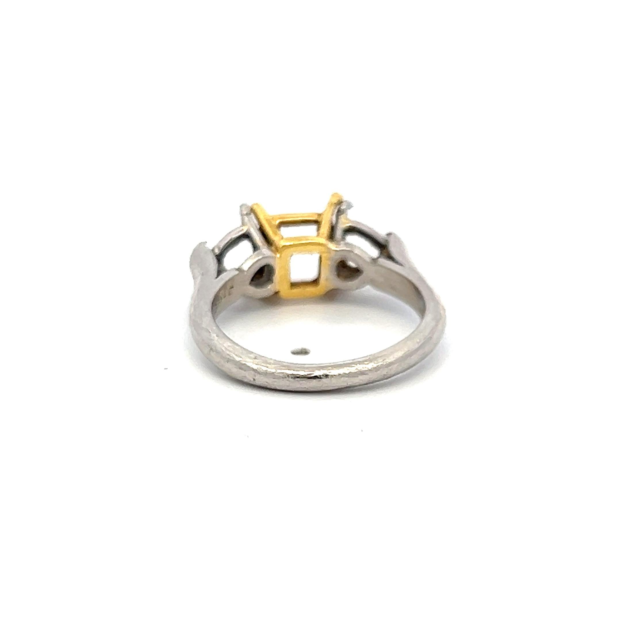 Vintage 18 Karat Two Tone Gold Platinum Semi Mount Ring Fits 6x5.9 MM Size 6