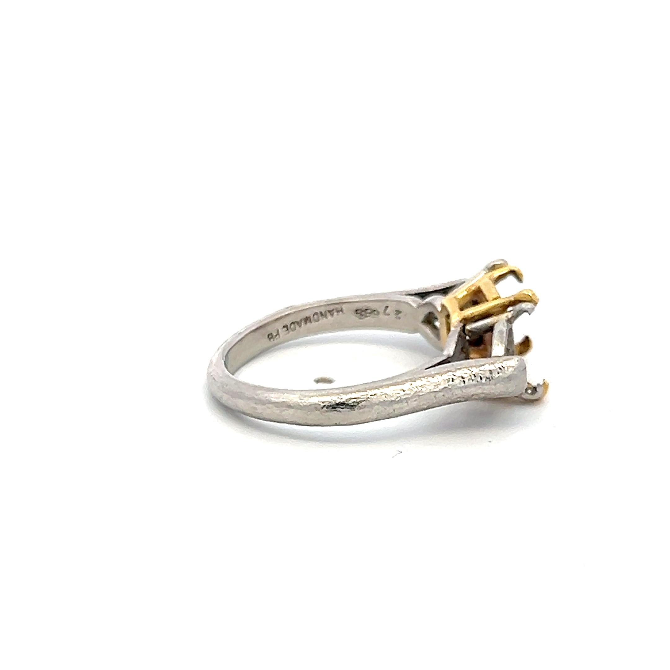 Vintage 18 Karat Two Tone Gold Platinum Semi Mount Ring Fits 6x5.9 MM Size 6