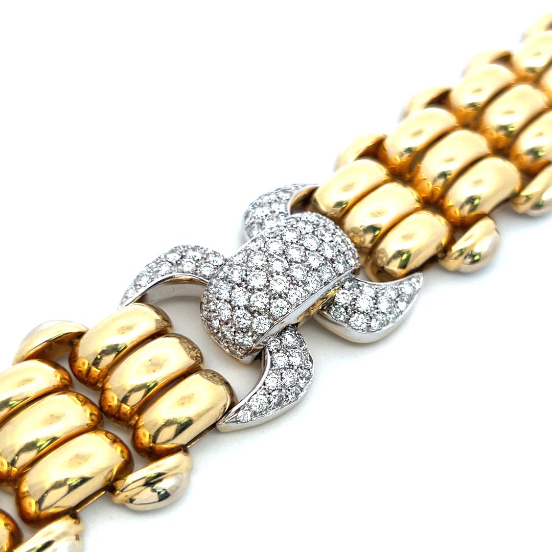Vintage 18K Yellow Gold Link Bracelet with 3.9 Carat Round G-VS Diamonds