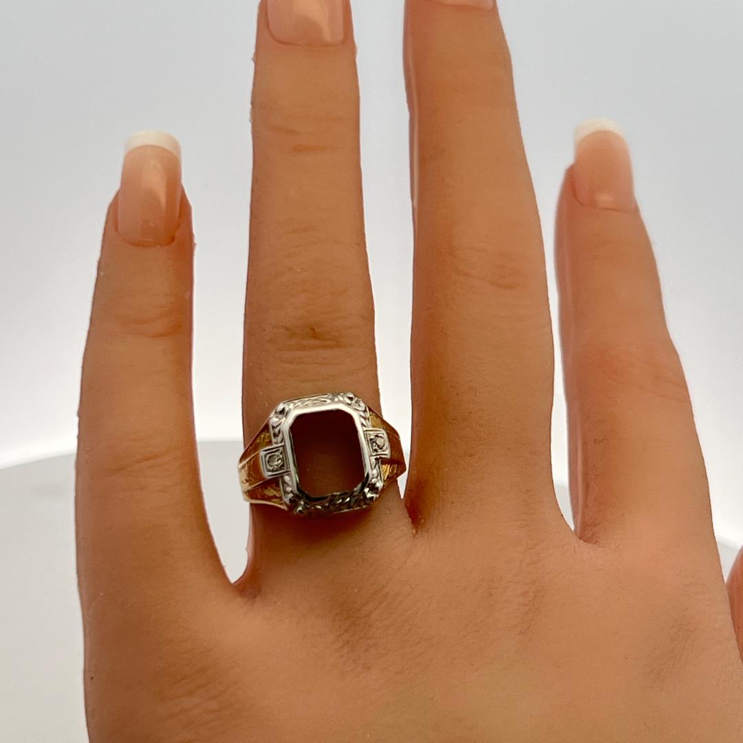 9K Two Tone Gold Semi Mount Ring Fits 9.3x7.1 MM Holds 2.75ct+ Center Stone