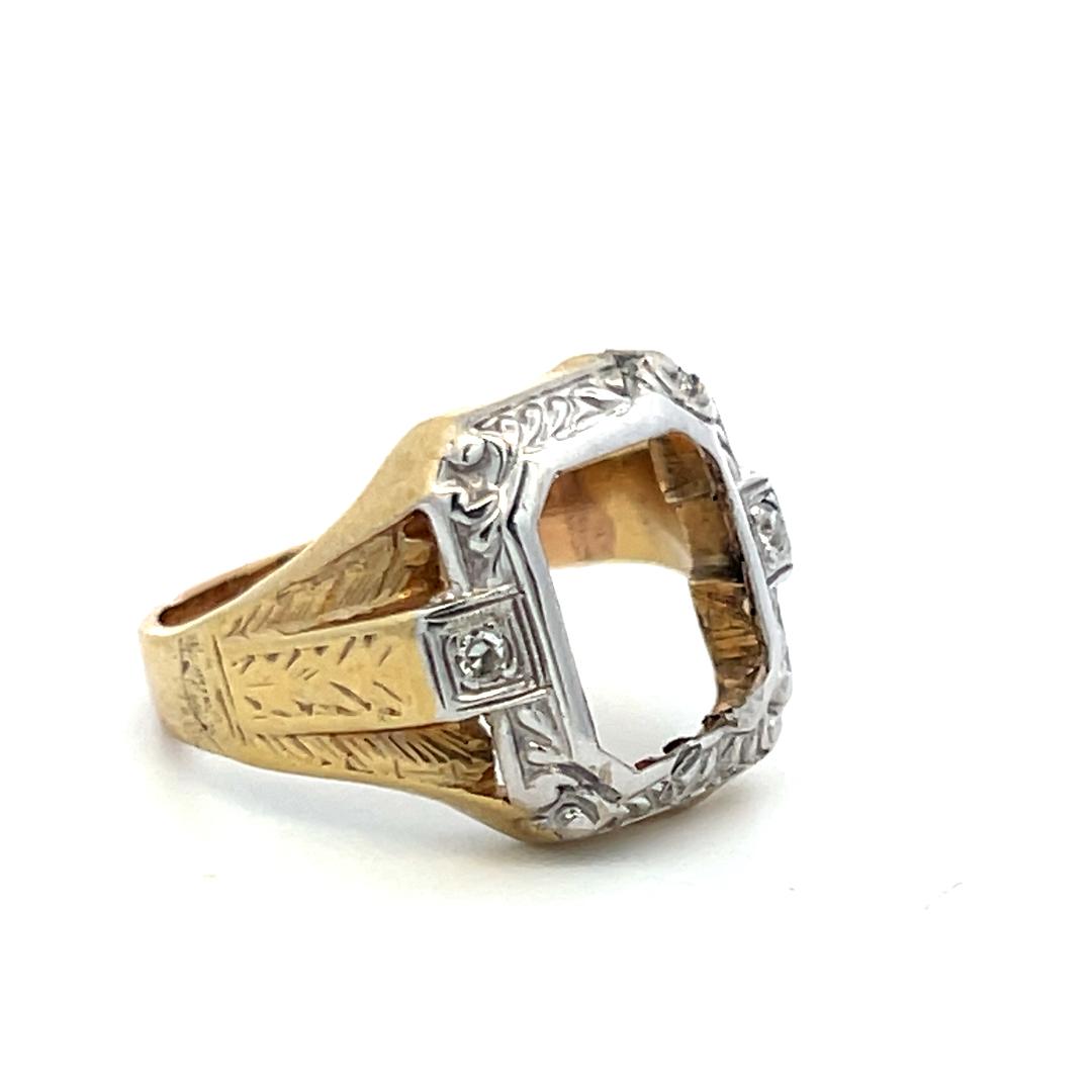 9K Two Tone Gold Semi Mount Ring Fits 9.3x7.1 MM Holds 2.75ct+ Center Stone
