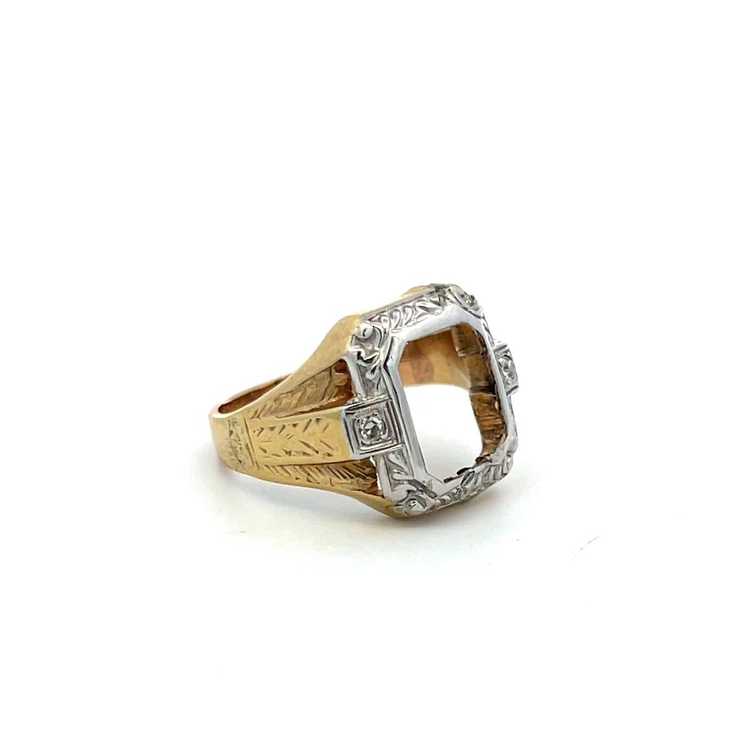 9K Two Tone Gold Semi Mount Ring Fits 9.3x7.1 MM Holds 2.75ct+ Center Stone