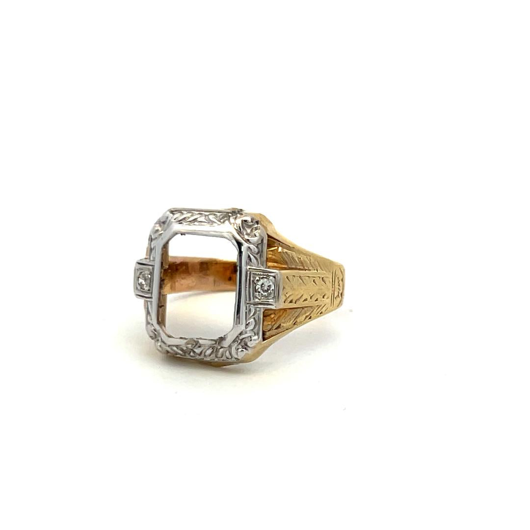 9K Two Tone Gold Semi Mount Ring Fits 9.3x7.1 MM Holds 2.75ct+ Center Stone