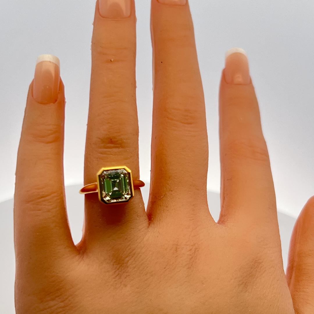 20K YG Engagement Ring with 2.83 Carat Emerald Cut Diamond GIA K SI1