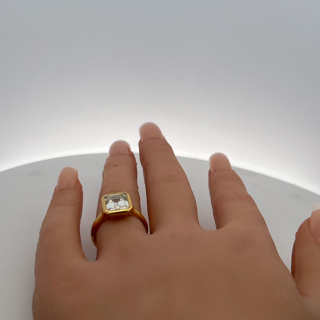 20K YG Engagement Ring with 2.83 Carat Emerald Cut Diamond GIA K SI1
