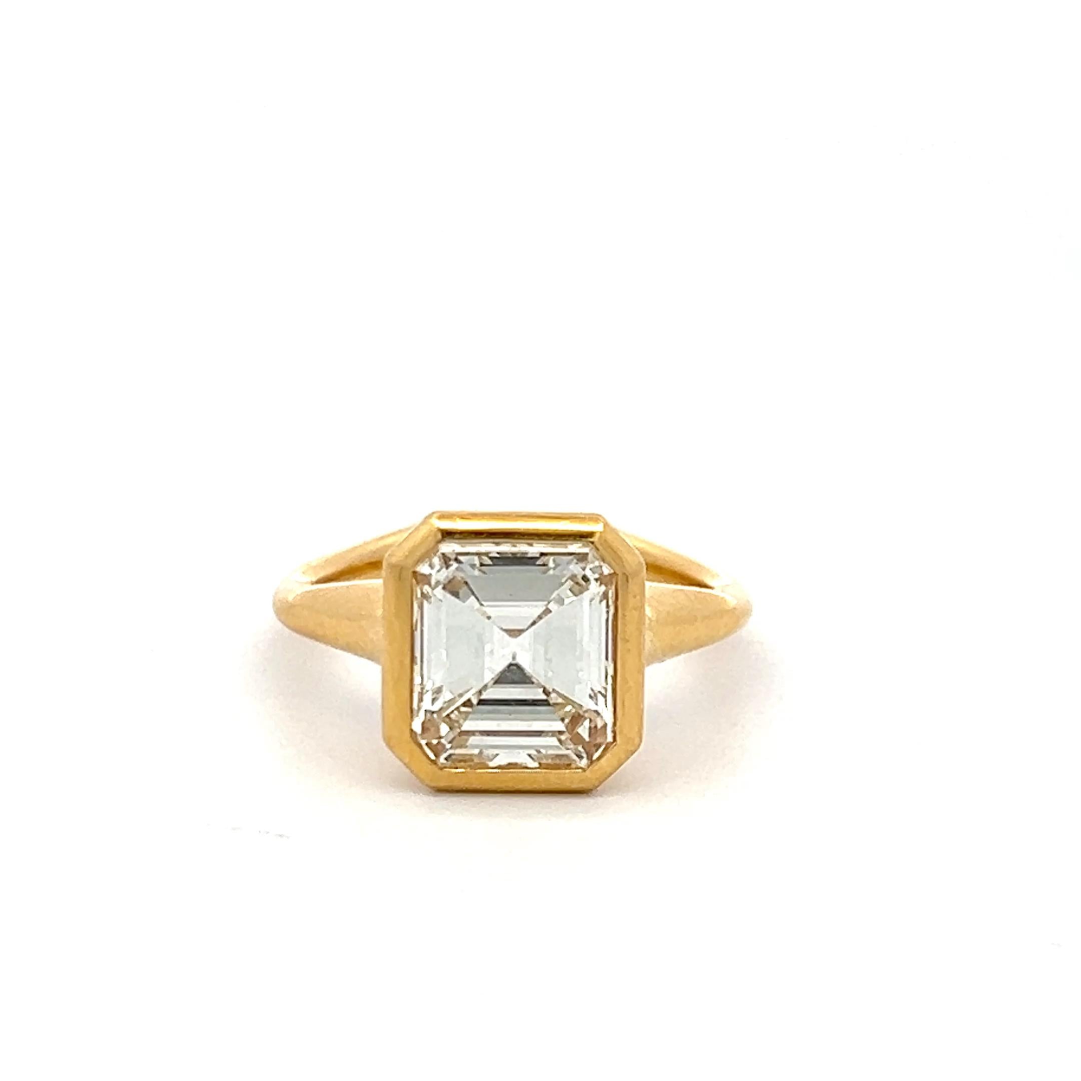 20K YG Engagement Ring with 2.83 Carat Emerald Cut Diamond GIA K SI1