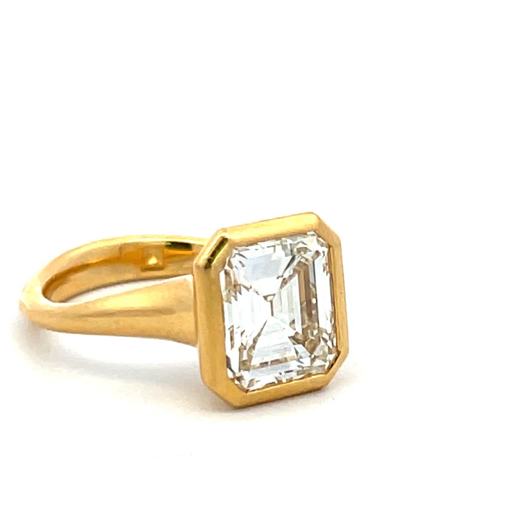 20K YG Engagement Ring with 2.83 Carat Emerald Cut Diamond GIA K SI1