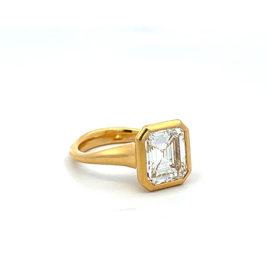 20K YG Engagement Ring with 2.83 Carat Emerald Cut Diamond GIA K SI1