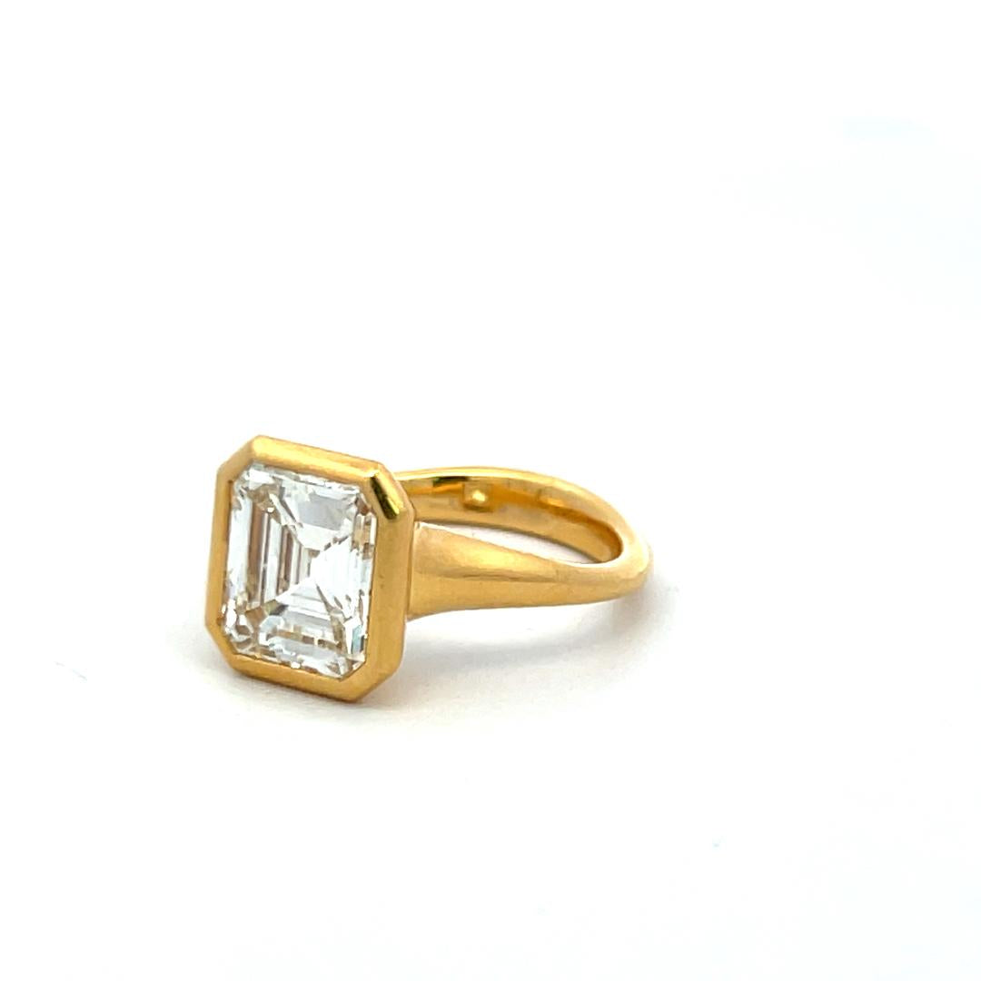 20K YG Engagement Ring with 2.83 Carat Emerald Cut Diamond GIA K SI1