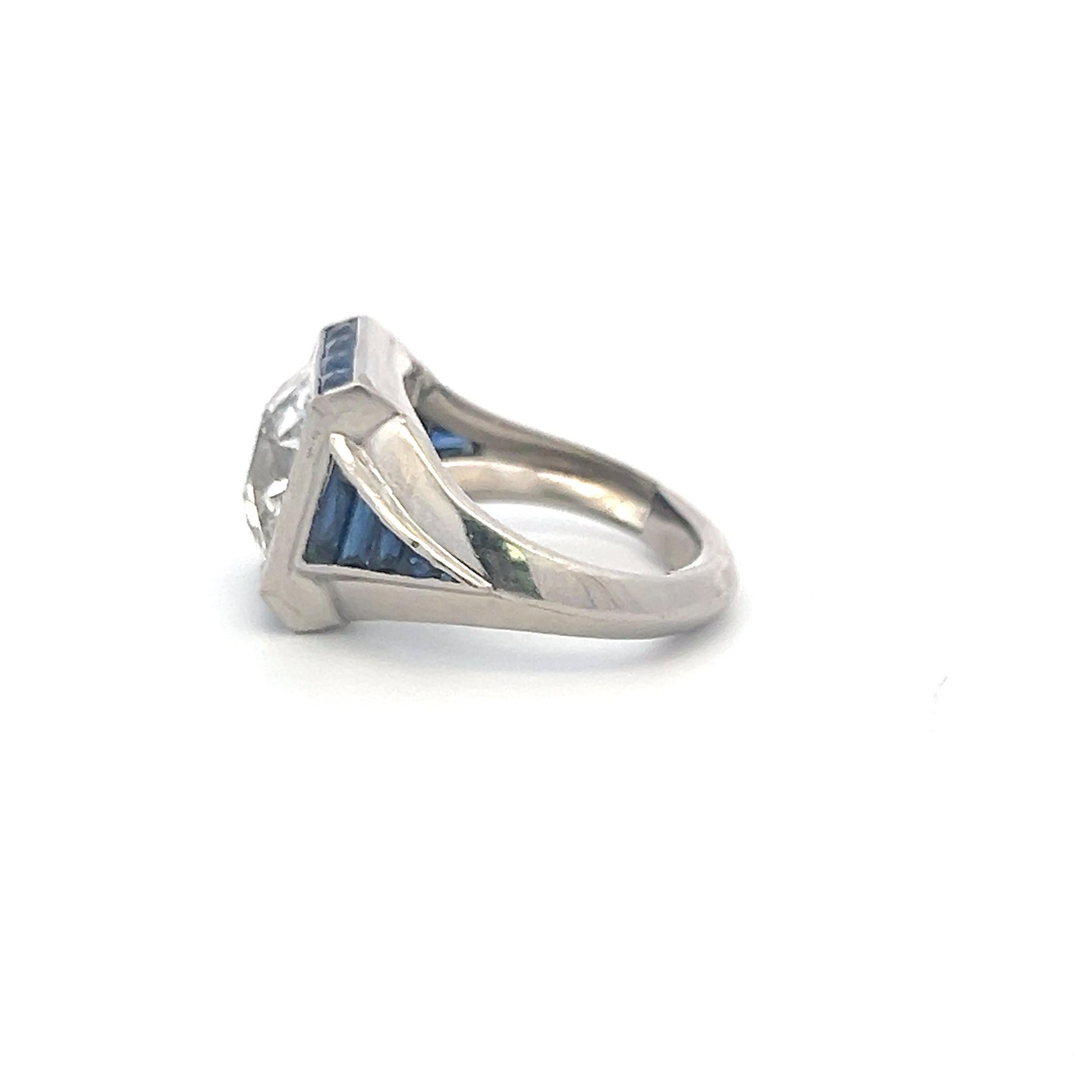 Platinum Engagement Ring with 3.92 Ct. Old Miner GIA Diamond & 1.04 Ct. Sapphire