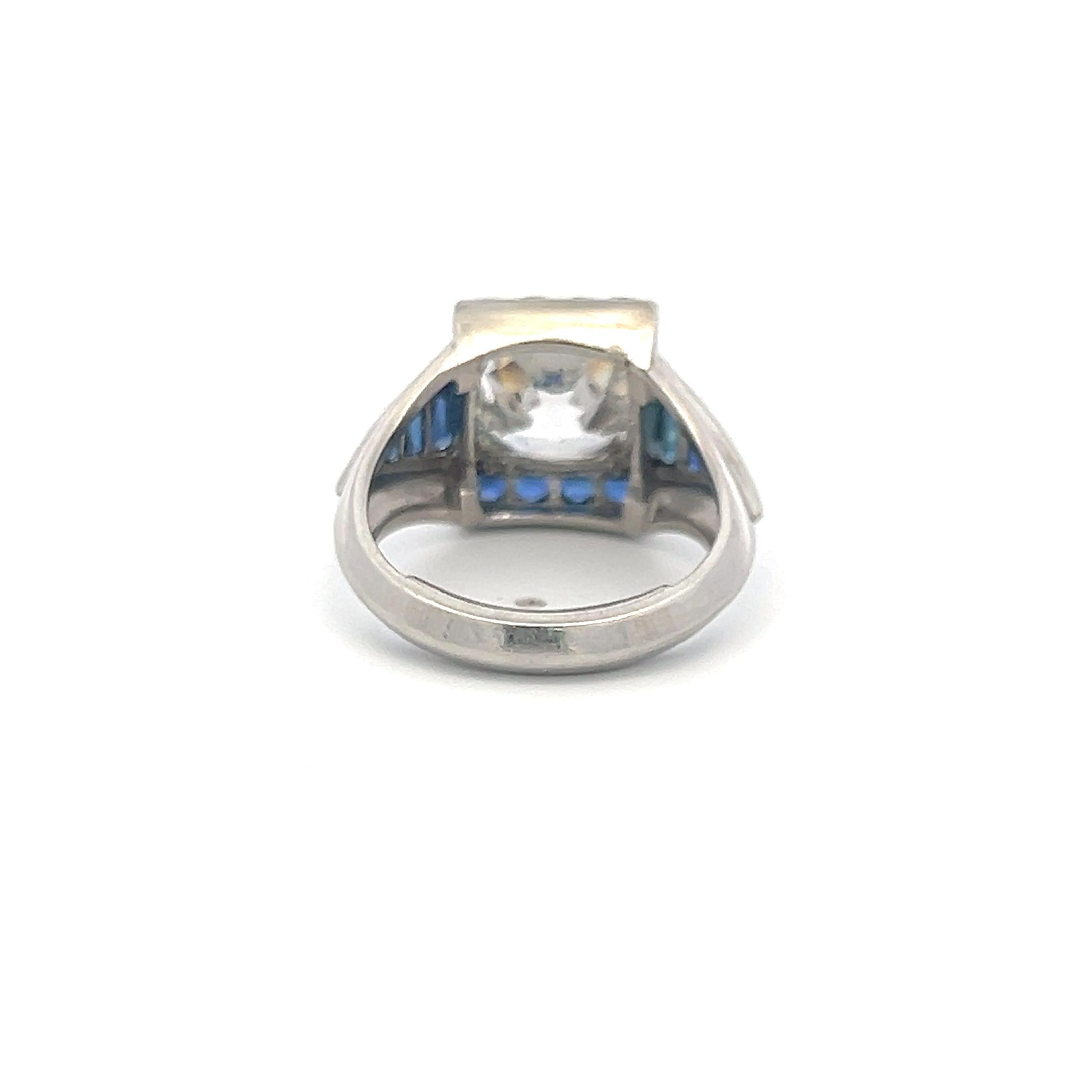 Platinum Engagement Ring with 3.92 Ct. Old Miner GIA Diamond & 1.04 Ct. Sapphire