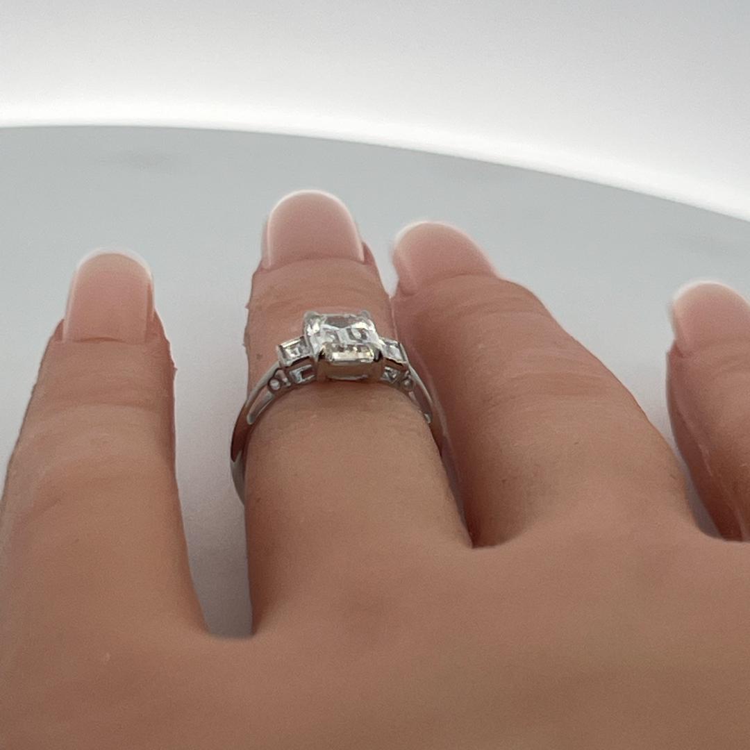 Platinum Three Stone Engagement Ring with 2.06 Carat Emerald Cut GIA Diamonds